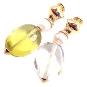 Authentic! Bulgari Bvlgari 18k Gold Diamond Pearl Peridot Crystal Drop Earrings